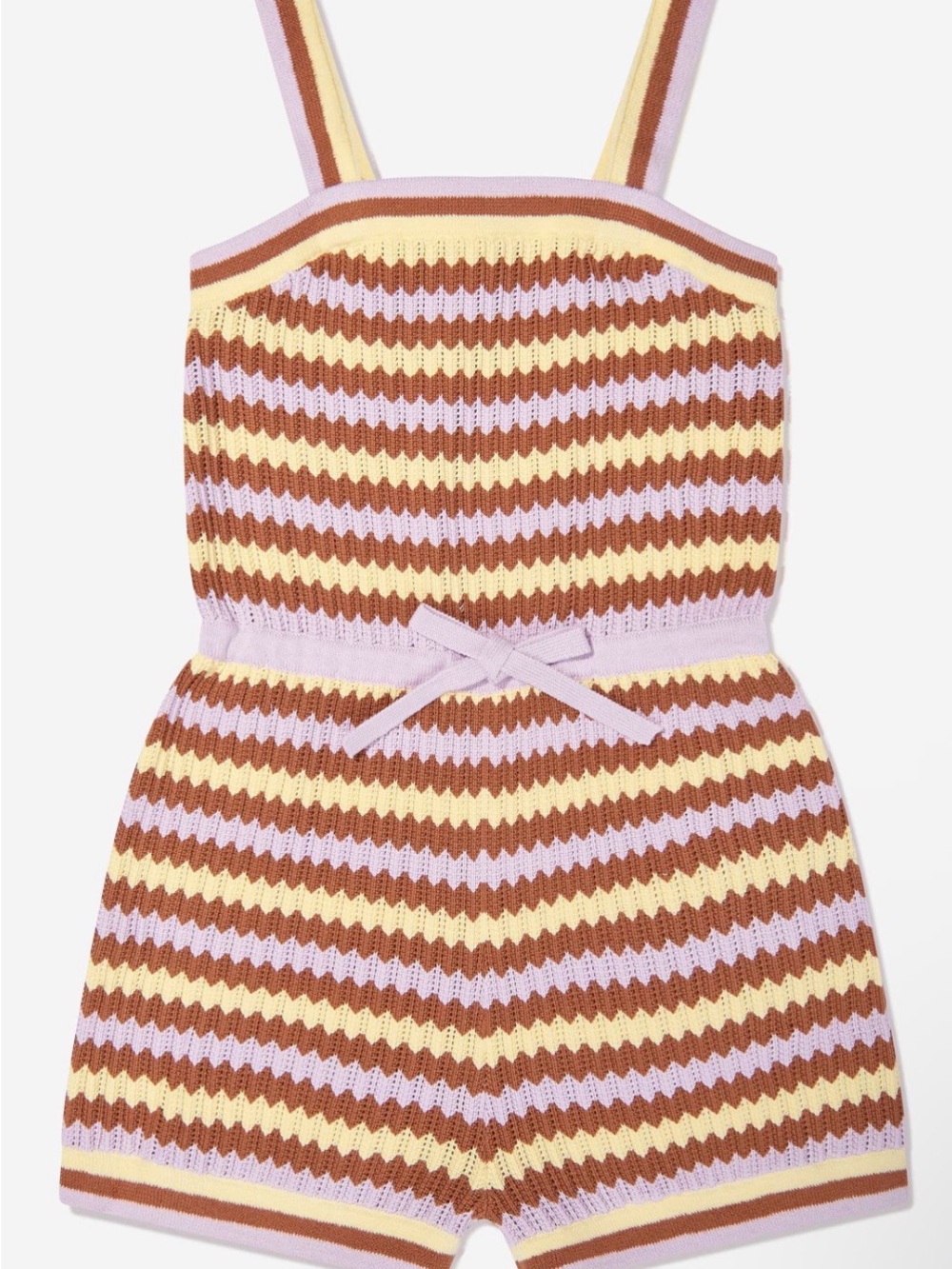 Zimmermann Girls Pop Textured Knit Playsuit in Multicolour - Yellow & Lavender